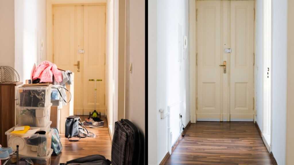 Confronto prima e dopo il decluttering in una casa